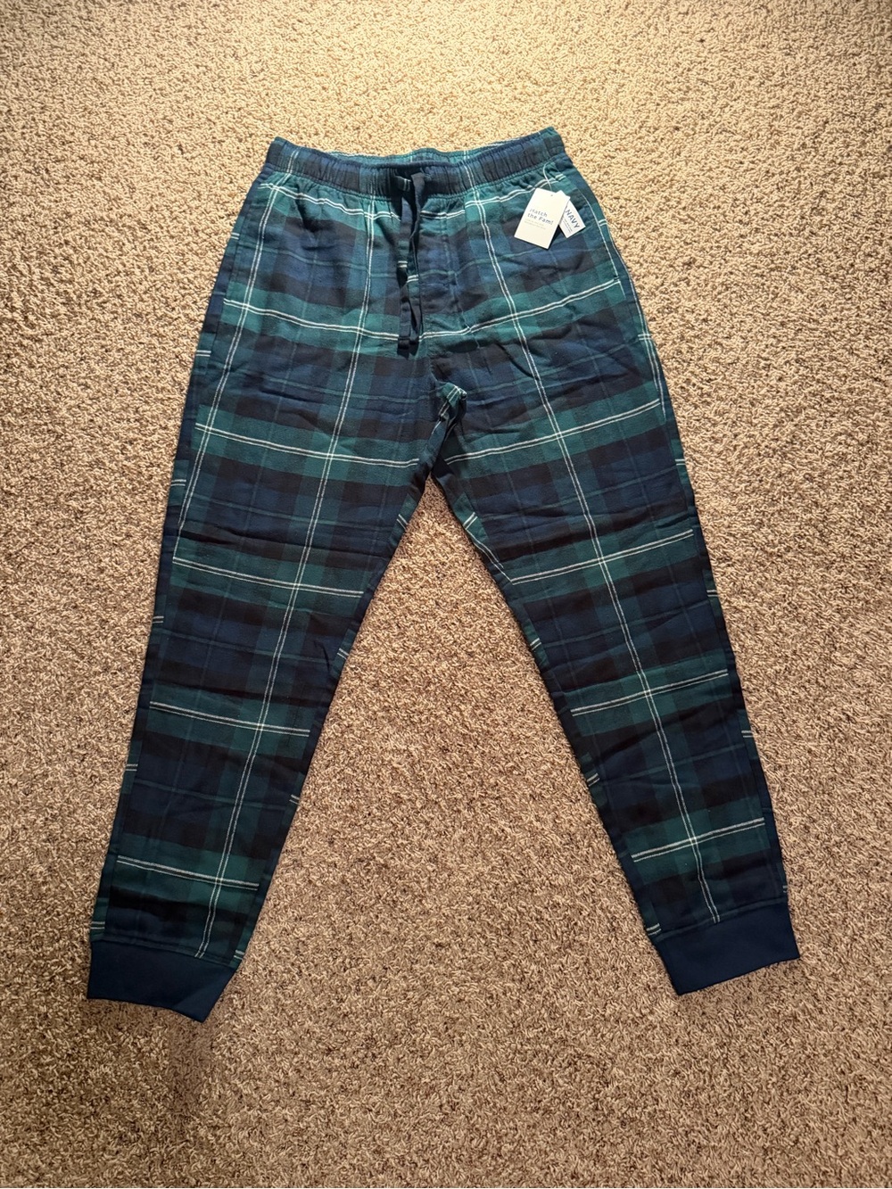 Old Navy Men’s Flannel Cotton Plaid Pajama Pants Green/Blue Drawstring M